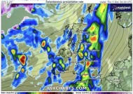 最新的气象地图显示，英国预报又会有一场暴雨，整个国家都被冲走了